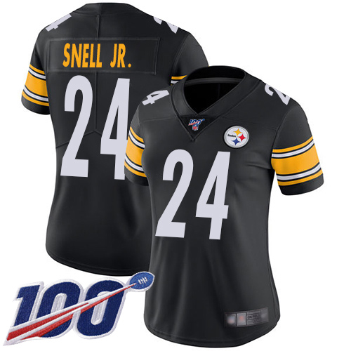 Women Pittsburgh Steelers Football #24 Limited Black Benny Snell Jr. Home 100th Season Vapor Untouchable Nike NFL Jersey
